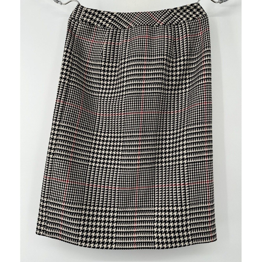 Talbots Pencil Skirt Womens Size 4P Petite Lined Back/White Plaid Wool 100%